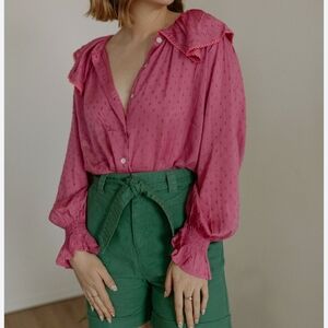 Chic Pink Ruffled Blouse for Women